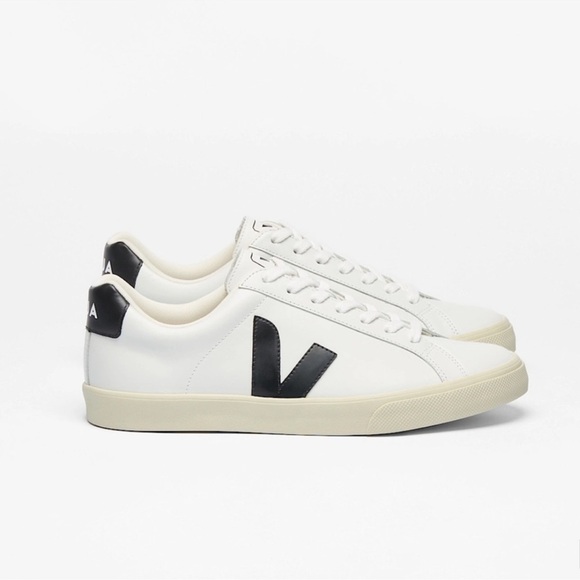 Veja Shoes - Veja Esplar Logo Leather Low Top White and Black Sneakers 38